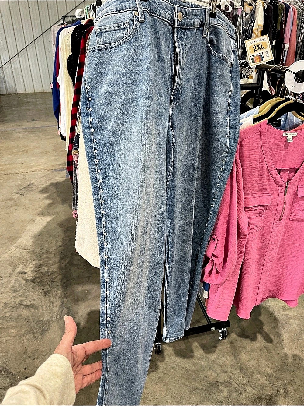 Anna High Rise Straight Studded Blue Jeans